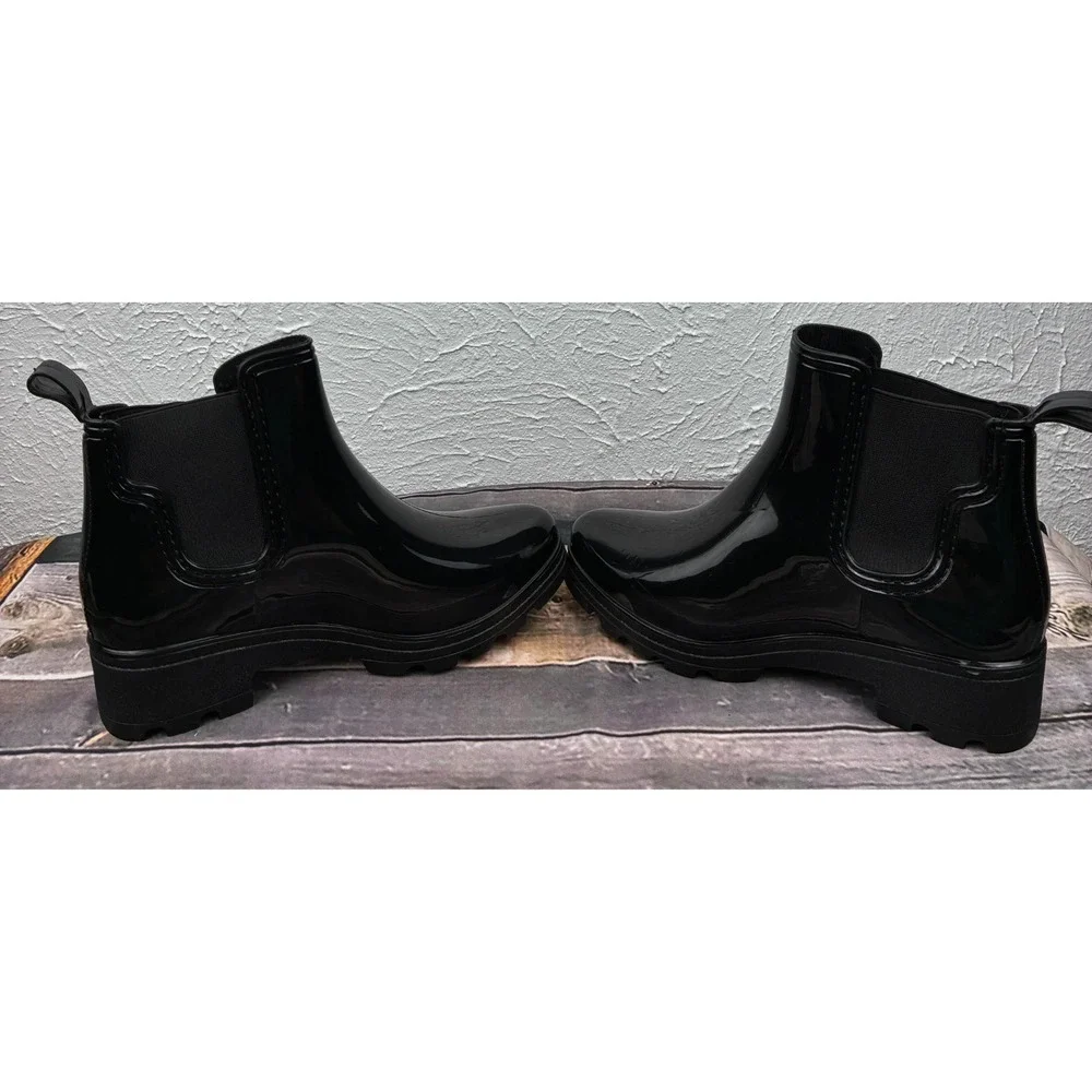 Capelli New York Womens Rain Boots Size 6 Black Patent Chelsea Ankle Boots